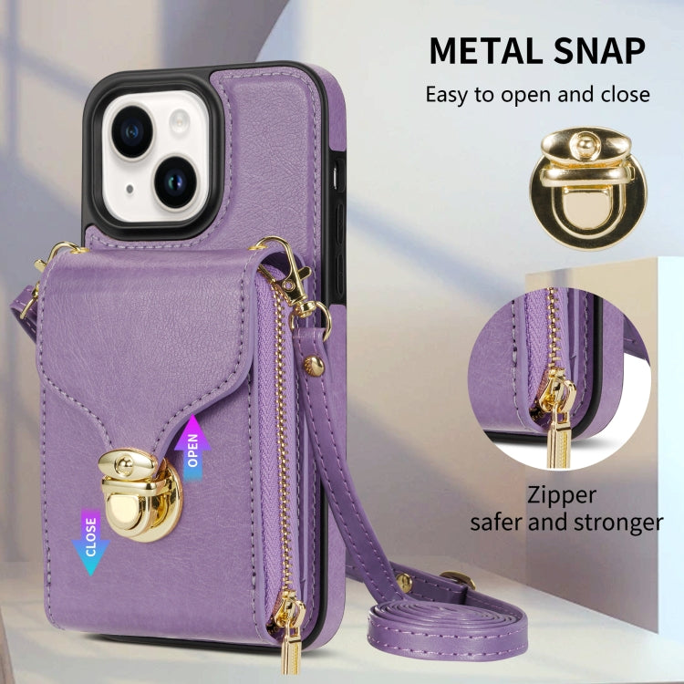 For iPhone 14 / 13 Zipper Hardware Card Wallet Phone Case(Purple) - iPhone 14 Cases by buy2fix | Online Shopping UK | buy2fix