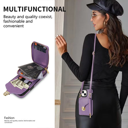 For iPhone 14 / 13 Zipper Hardware Card Wallet Phone Case(Purple) - iPhone 14 Cases by buy2fix | Online Shopping UK | buy2fix