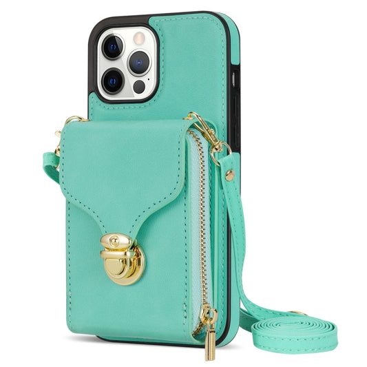 For iPhone 13 Pro Zipper Hardware Card Wallet Phone Case(Mint Green) - iPhone 13 Pro Cases by buy2fix | Online Shopping UK | buy2fix