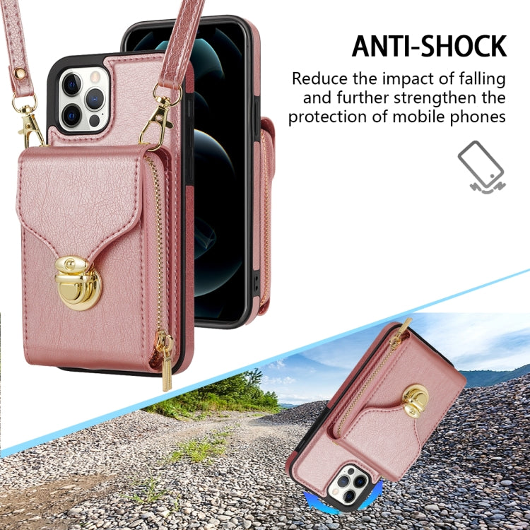 For iPhone 12 Pro Max Zipper Hardware Card Wallet Phone Case(Rose Gold) - iPhone 12 Pro Max Cases by buy2fix | Online Shopping UK | buy2fix