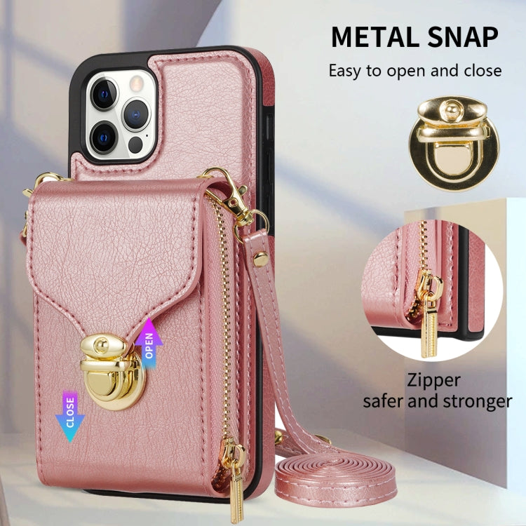 For iPhone 12 Pro Max Zipper Hardware Card Wallet Phone Case(Rose Gold) - iPhone 12 Pro Max Cases by buy2fix | Online Shopping UK | buy2fix