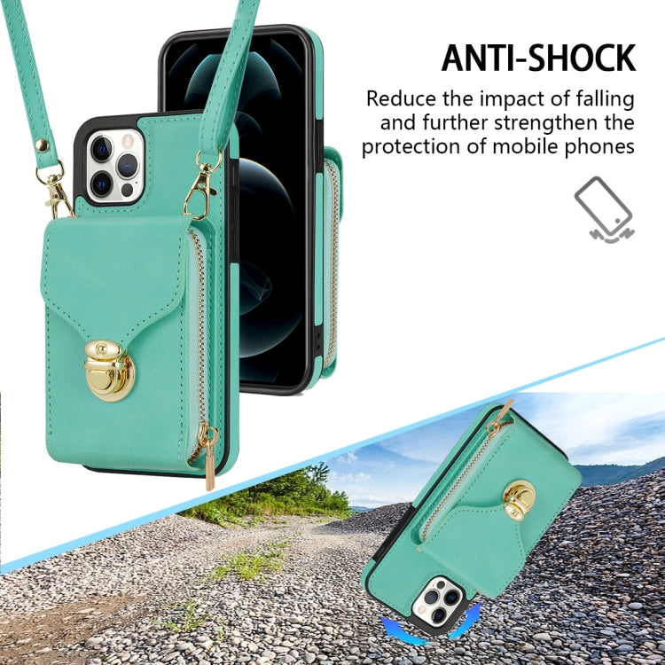 For iPhone 12 Pro Max Zipper Hardware Card Wallet Phone Case(Mint Green) - iPhone 12 Pro Max Cases by buy2fix | Online Shopping UK | buy2fix