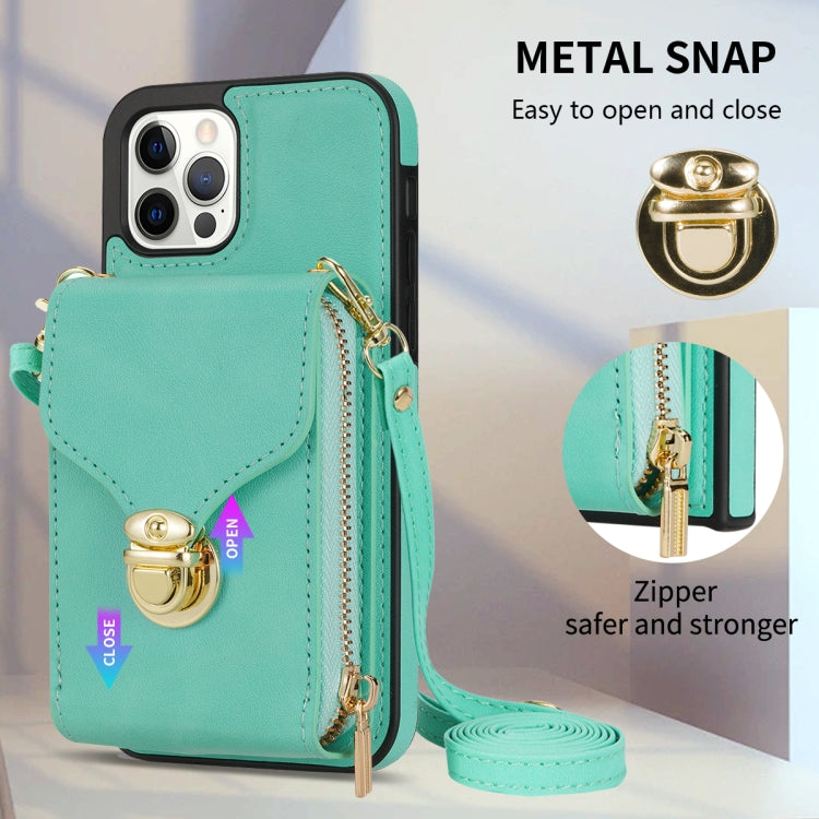 For iPhone 12 Pro Max Zipper Hardware Card Wallet Phone Case(Mint Green) - iPhone 12 Pro Max Cases by buy2fix | Online Shopping UK | buy2fix