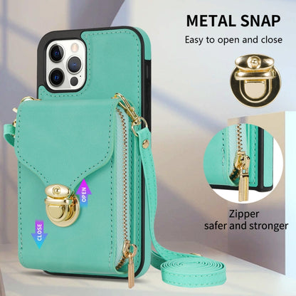For iPhone 12 Pro Max Zipper Hardware Card Wallet Phone Case(Mint Green) - iPhone 12 Pro Max Cases by buy2fix | Online Shopping UK | buy2fix