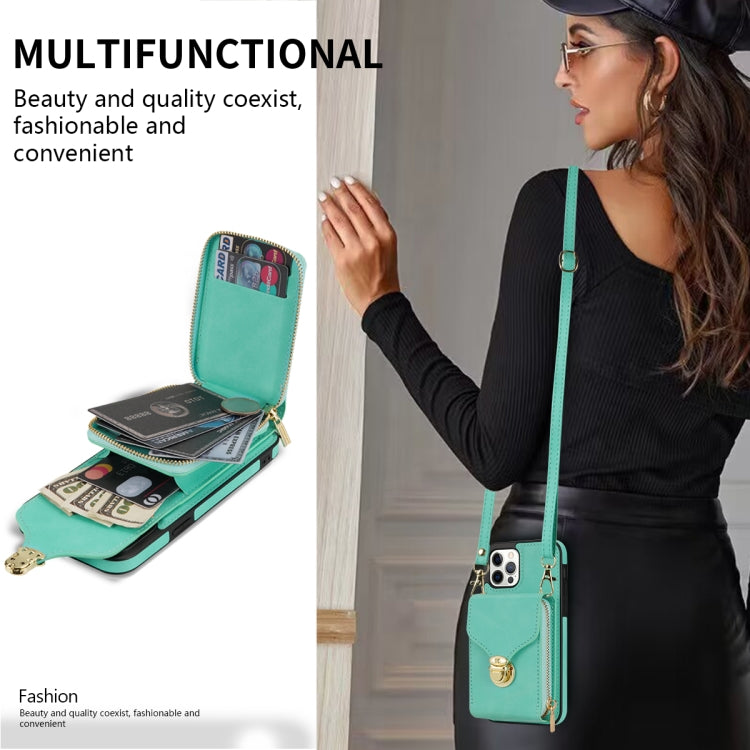 For iPhone 12 Pro Max Zipper Hardware Card Wallet Phone Case(Mint Green) - iPhone 12 Pro Max Cases by buy2fix | Online Shopping UK | buy2fix