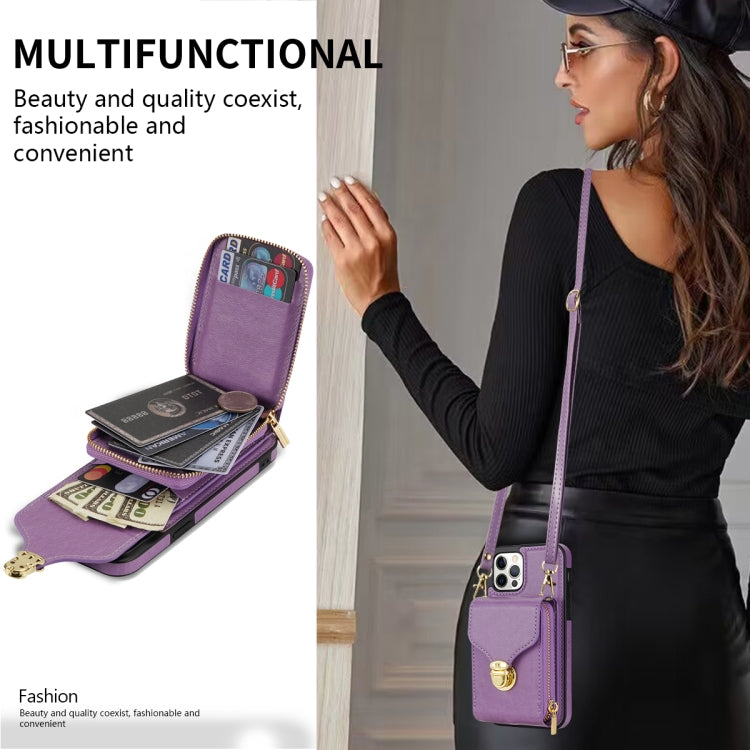 For iPhone 12 Pro Max Zipper Hardware Card Wallet Phone Case(Purple) - iPhone 12 Pro Max Cases by buy2fix | Online Shopping UK | buy2fix