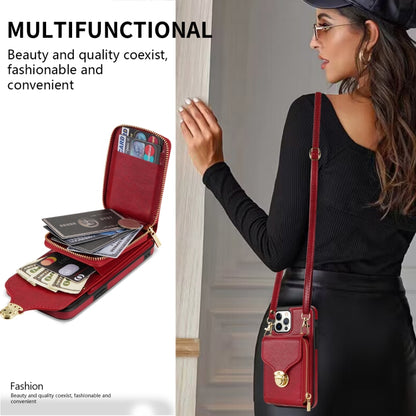 For iPhone 12 / 12 Pro Zipper Hardware Card Wallet Phone Case(Red) - iPhone 12 / 12 Pro Cases by buy2fix | Online Shopping UK | buy2fix