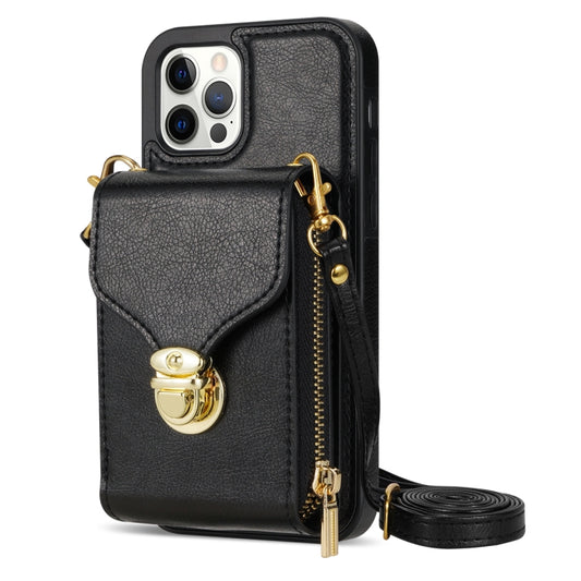 For iPhone 12 / 12 Pro Zipper Hardware Card Wallet Phone Case(Black) - iPhone 12 / 12 Pro Cases by buy2fix | Online Shopping UK | buy2fix