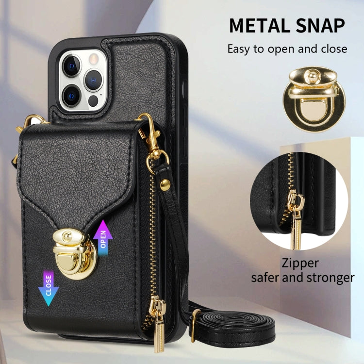 For iPhone 12 / 12 Pro Zipper Hardware Card Wallet Phone Case(Black) - iPhone 12 / 12 Pro Cases by buy2fix | Online Shopping UK | buy2fix