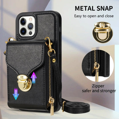 For iPhone 12 / 12 Pro Zipper Hardware Card Wallet Phone Case(Black) - iPhone 12 / 12 Pro Cases by buy2fix | Online Shopping UK | buy2fix