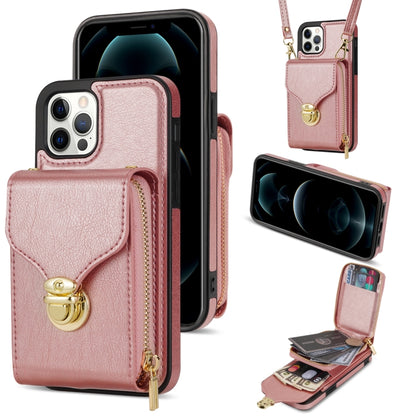 For iPhone 12 / 12 Pro Zipper Hardware Card Wallet Phone Case(Rose Gold) - iPhone 12 / 12 Pro Cases by buy2fix | Online Shopping UK | buy2fix
