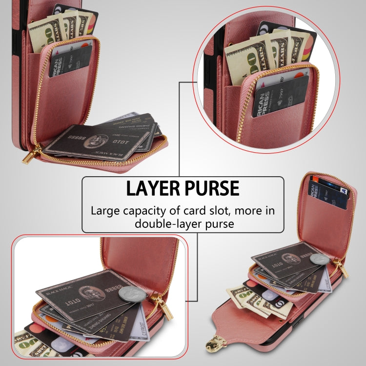 For iPhone 12 / 12 Pro Zipper Hardware Card Wallet Phone Case(Rose Gold) - iPhone 12 / 12 Pro Cases by buy2fix | Online Shopping UK | buy2fix