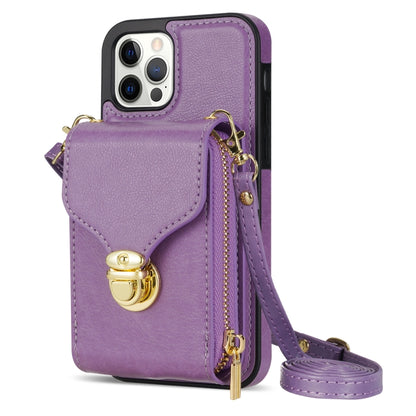 For iPhone 12 / 12 Pro Zipper Hardware Card Wallet Phone Case(Purple) - iPhone 12 / 12 Pro Cases by buy2fix | Online Shopping UK | buy2fix
