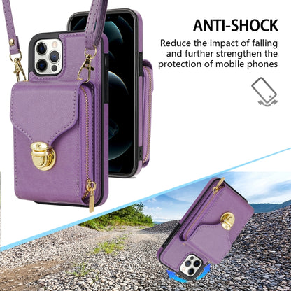 For iPhone 12 / 12 Pro Zipper Hardware Card Wallet Phone Case(Purple) - iPhone 12 / 12 Pro Cases by buy2fix | Online Shopping UK | buy2fix