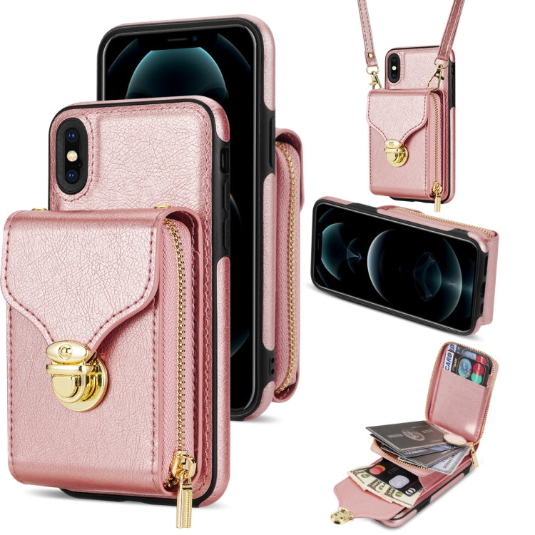 For iPhone XS Max Zipper Hardware Card Wallet Phone Case(Rose Gold) - More iPhone Cases by buy2fix | Online Shopping UK | buy2fix