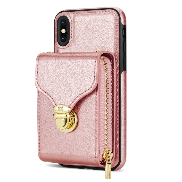 For iPhone XS Max Zipper Hardware Card Wallet Phone Case(Rose Gold) - More iPhone Cases by buy2fix | Online Shopping UK | buy2fix