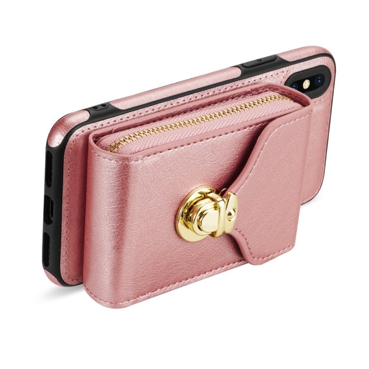 For iPhone XS Max Zipper Hardware Card Wallet Phone Case(Rose Gold) - More iPhone Cases by buy2fix | Online Shopping UK | buy2fix