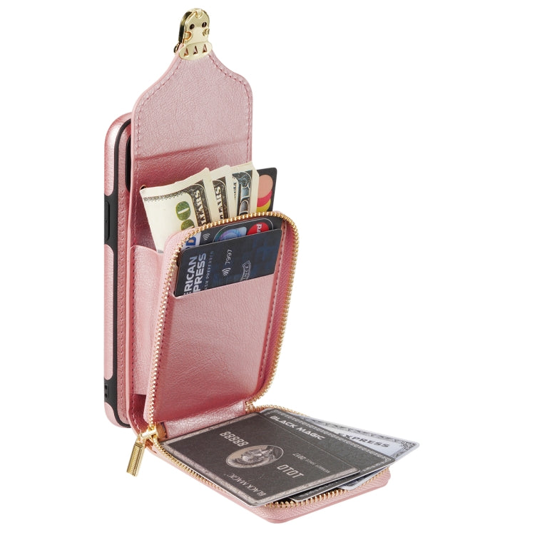 For iPhone XS Max Zipper Hardware Card Wallet Phone Case(Rose Gold) - More iPhone Cases by buy2fix | Online Shopping UK | buy2fix