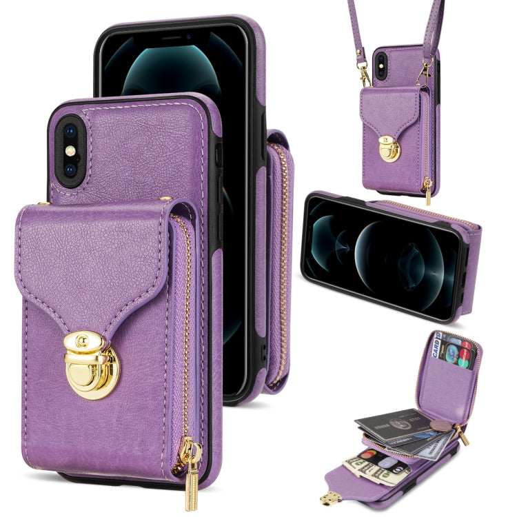 For iPhone XS Max Zipper Hardware Card Wallet Phone Case(Purple) - More iPhone Cases by buy2fix | Online Shopping UK | buy2fix