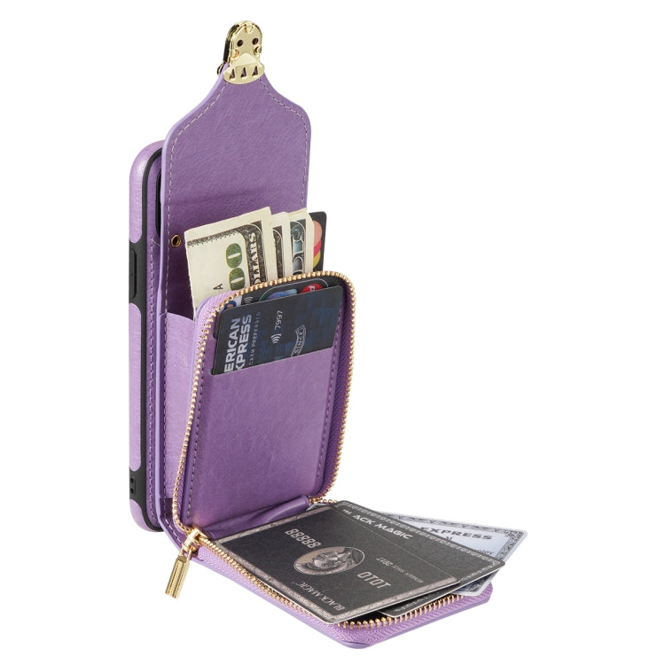 For iPhone XS Max Zipper Hardware Card Wallet Phone Case(Purple) - More iPhone Cases by buy2fix | Online Shopping UK | buy2fix