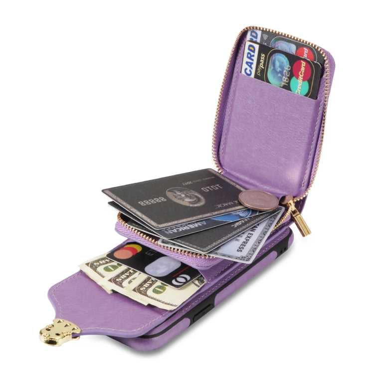 For iPhone XS Max Zipper Hardware Card Wallet Phone Case(Purple) - More iPhone Cases by buy2fix | Online Shopping UK | buy2fix