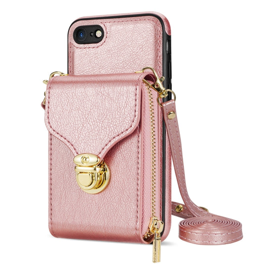 For iPhone SE 2022 / SE 2020 / 8 / 7 Zipper Hardware Card Wallet Phone Case(Rose Gold) - iPhone SE 2022 / 2020 / 8 / 7 Cases by buy2fix | Online Shopping UK | buy2fix