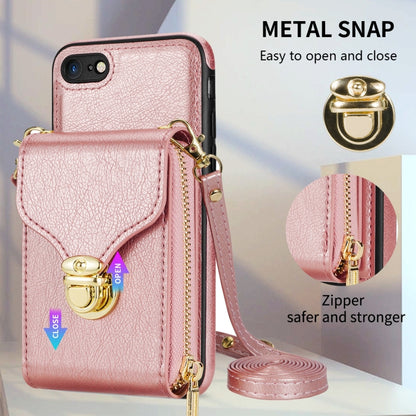 For iPhone SE 2022 / SE 2020 / 8 / 7 Zipper Hardware Card Wallet Phone Case(Rose Gold) - iPhone SE 2022 / 2020 / 8 / 7 Cases by buy2fix | Online Shopping UK | buy2fix
