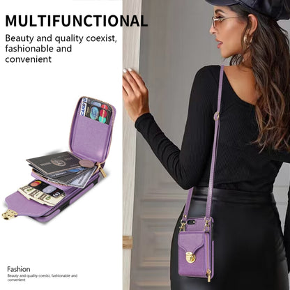 For iPhone 6s / 6 Zipper Hardware Card Wallet Phone Case(Purple) - More iPhone Cases by buy2fix | Online Shopping UK | buy2fix