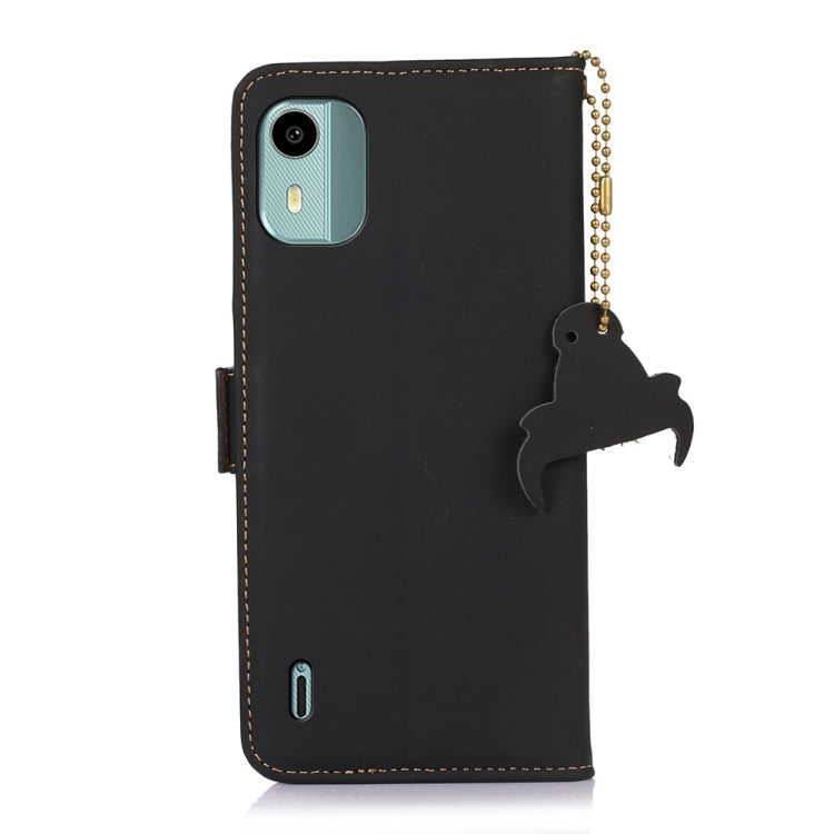 For Nokia C12 4G Genuine Leather Magnetic RFID Leather Phone Case(Black) - Nokia Cases by buy2fix | Online Shopping UK | buy2fix