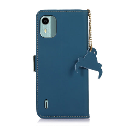 For Nokia C12 4G Genuine Leather Magnetic RFID Leather Phone Case(Blue) - Nokia Cases by buy2fix | Online Shopping UK | buy2fix