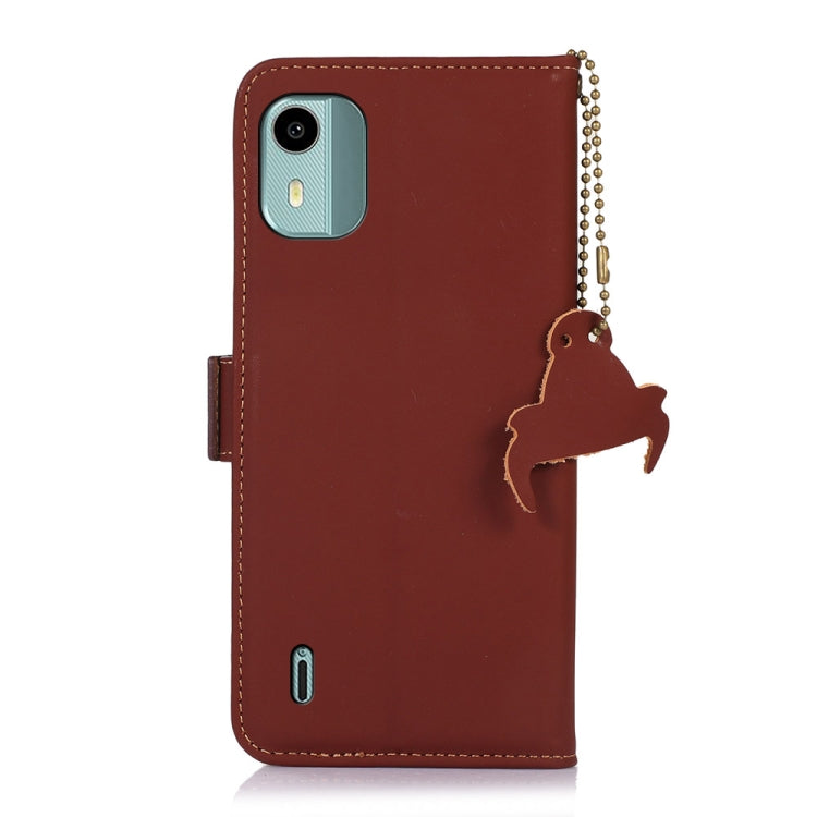 For Nokia C12 4G Genuine Leather Magnetic RFID Leather Phone Case(Coffee) - Nokia Cases by buy2fix | Online Shopping UK | buy2fix