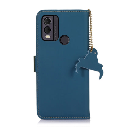 For Nokia C22 4G Genuine Leather Magnetic RFID Leather Phone Case(Blue) - Nokia Cases by buy2fix | Online Shopping UK | buy2fix