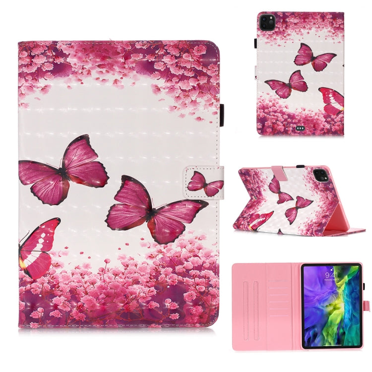 For iPad Pro 11 (2020) 3D Colored Drawing Horizontal Flip Leather Tablet Case, with Sleep / Wake-up Function & Holder & Card Slo & Wallet(Rose Butterfly) - iPad Pro 11 (2020) Cases by buy2fix | Online Shopping UK | buy2fix
