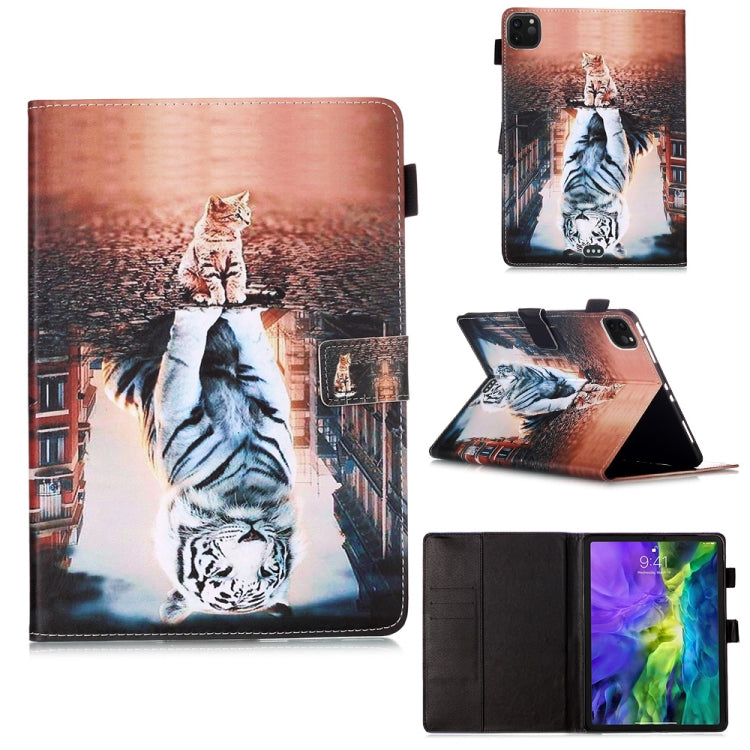 For iPad Pro 11 (2020) Plain Weave Texture Colored Drawing Horizontal Flip Leather Tablet Case, with Sleep / Wake-up Function & Holder & Card Slo & Wallet(Cat Tiger) - iPad Pro 11 (2020) Cases by buy2fix | Online Shopping UK | buy2fix