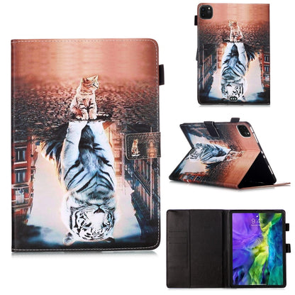 For iPad Pro 11 (2020) Plain Weave Texture Colored Drawing Horizontal Flip Leather Tablet Case, with Sleep / Wake-up Function & Holder & Card Slo & Wallet(Cat Tiger) - iPad Pro 11 (2020) Cases by buy2fix | Online Shopping UK | buy2fix