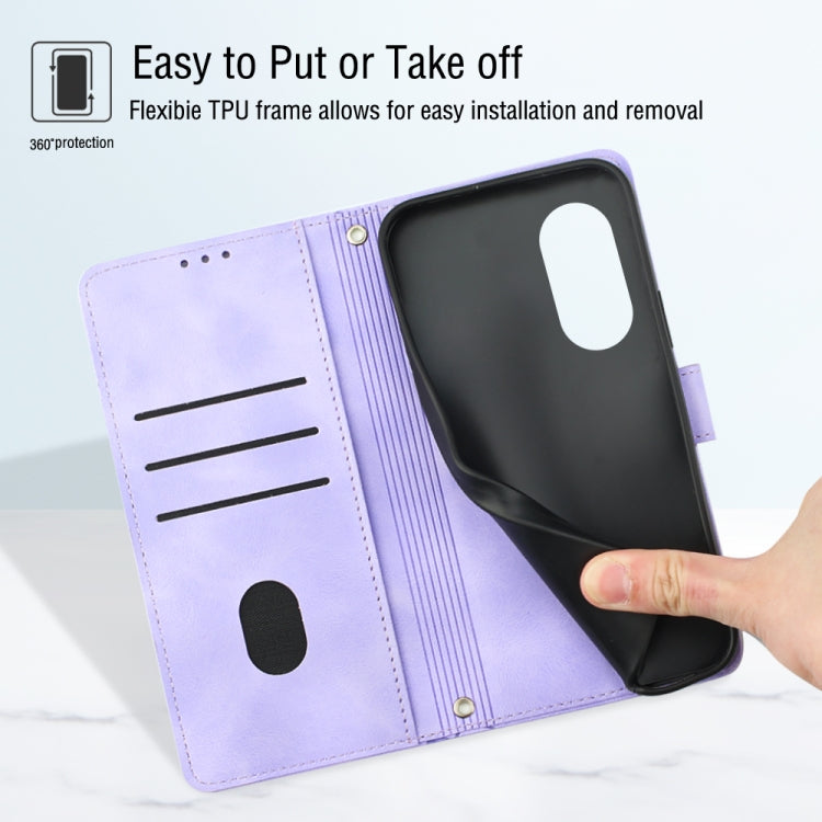 For OPPO Reno8 T 4G Foreign Skin-feel Embossed Leather Phone Case(Light Purple) by buy2fix