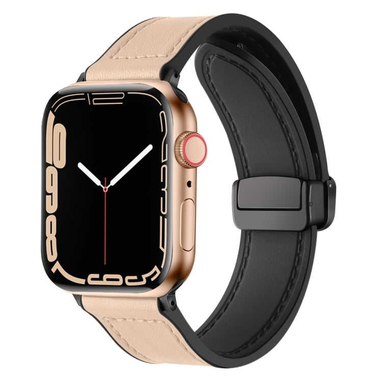 Magnetic Folding Silicone Leather Watch Band For Apple Watch Ultra 49mm&Watch Ultra 2 49mm / Series 9&8&7 45mm / SE 3&SE 2&6&SE&5&4 44mm / 3&2&1 42mm (Apricot) by buy2fix