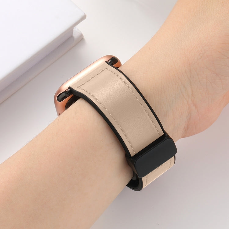 Magnetic Folding Silicone Leather Watch Band For Apple Watch Ultra 49mm&Watch Ultra 2 49mm / Series 9&8&7 45mm / SE 3&SE 2&6&SE&5&4 44mm / 3&2&1 42mm (Apricot) by buy2fix