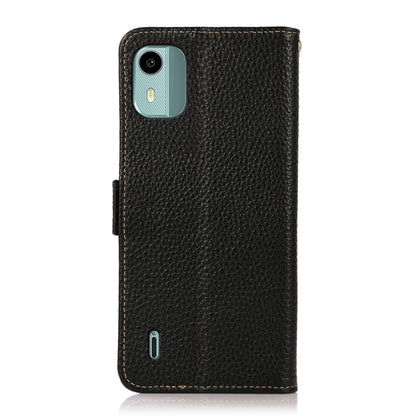 For Nokia C12 4G KHAZNEH Side-Magnetic Litchi Genuine Leather RFID Phone Case(Black) - Nokia Cases by buy2fix | Online Shopping UK | buy2fix