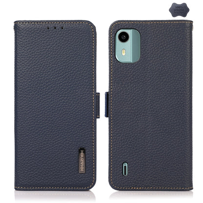 For Nokia C12 4G KHAZNEH Side-Magnetic Litchi Genuine Leather RFID Phone Case(Blue) - Nokia Cases by buy2fix | Online Shopping UK | buy2fix
