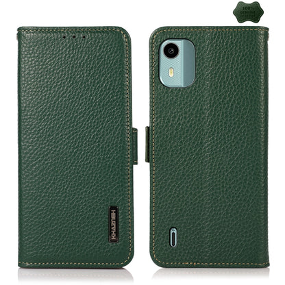 For Nokia C12 4G KHAZNEH Side-Magnetic Litchi Genuine Leather RFID Phone Case(Green) - Nokia Cases by buy2fix | Online Shopping UK | buy2fix