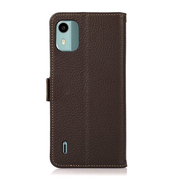 For Nokia C12 4G KHAZNEH Side-Magnetic Litchi Genuine Leather RFID Phone Case(Brown) - Nokia Cases by buy2fix | Online Shopping UK | buy2fix