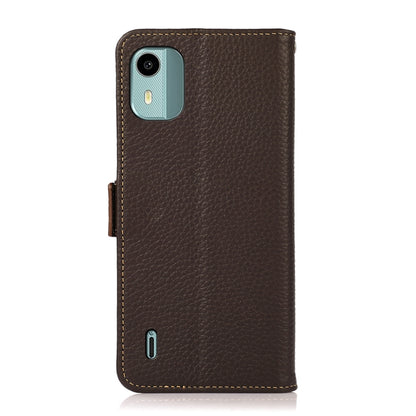 For Nokia C12 4G KHAZNEH Side-Magnetic Litchi Genuine Leather RFID Phone Case(Brown) - Nokia Cases by buy2fix | Online Shopping UK | buy2fix