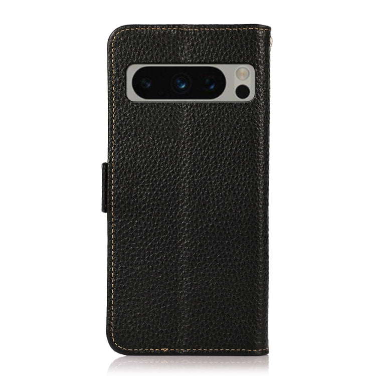 For Google Pixel 8 Pro KHAZNEH Side-Magnetic Litchi Genuine Leather RFID Phone Case(Black) - Google Cases by buy2fix | Online Shopping UK | buy2fix