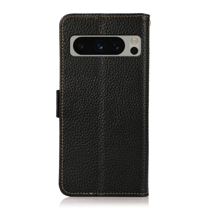 For Google Pixel 8 Pro KHAZNEH Side-Magnetic Litchi Genuine Leather RFID Phone Case(Black) - Google Cases by buy2fix | Online Shopping UK | buy2fix