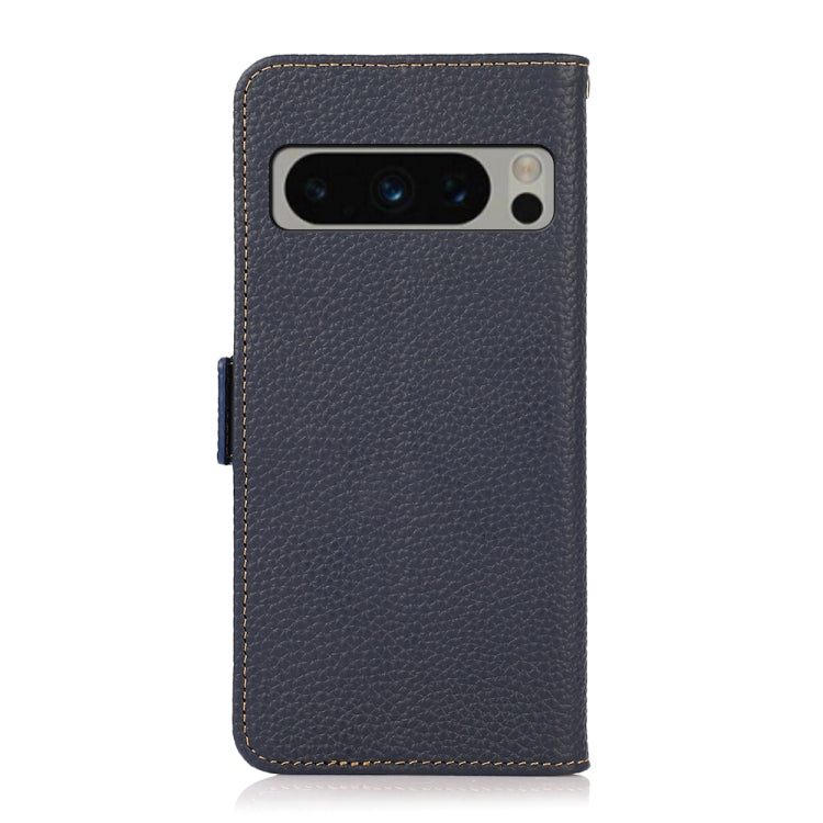 For Google Pixel 8 Pro KHAZNEH Side-Magnetic Litchi Genuine Leather RFID Phone Case(Blue) - Google Cases by buy2fix | Online Shopping UK | buy2fix