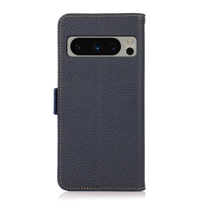 For Google Pixel 8 Pro KHAZNEH Side-Magnetic Litchi Genuine Leather RFID Phone Case(Blue) - Google Cases by buy2fix | Online Shopping UK | buy2fix