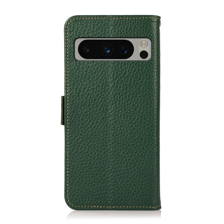For Google Pixel 8 Pro KHAZNEH Side-Magnetic Litchi Genuine Leather RFID Phone Case(Green) - Google Cases by buy2fix | Online Shopping UK | buy2fix