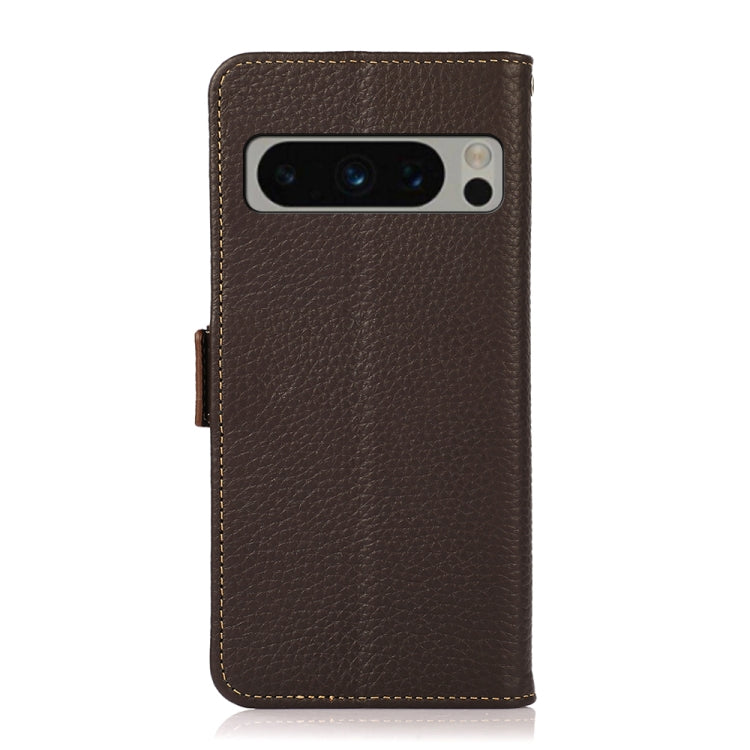 For Google Pixel 8 Pro KHAZNEH Side-Magnetic Litchi Genuine Leather RFID Phone Case(Brown) - Google Cases by buy2fix | Online Shopping UK | buy2fix