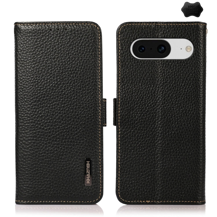 For Google Pixel 8 KHAZNEH Side-Magnetic Litchi Genuine Leather RFID Phone Case(Black) - Google Cases by buy2fix | Online Shopping UK | buy2fix